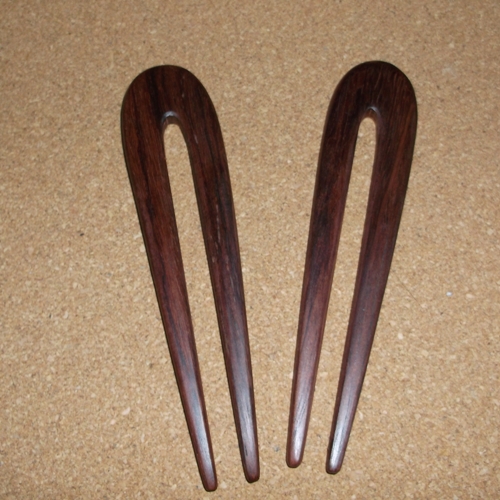 Rosewood 2 prong wavy hairsticks supplied  by Longhaired Jewels